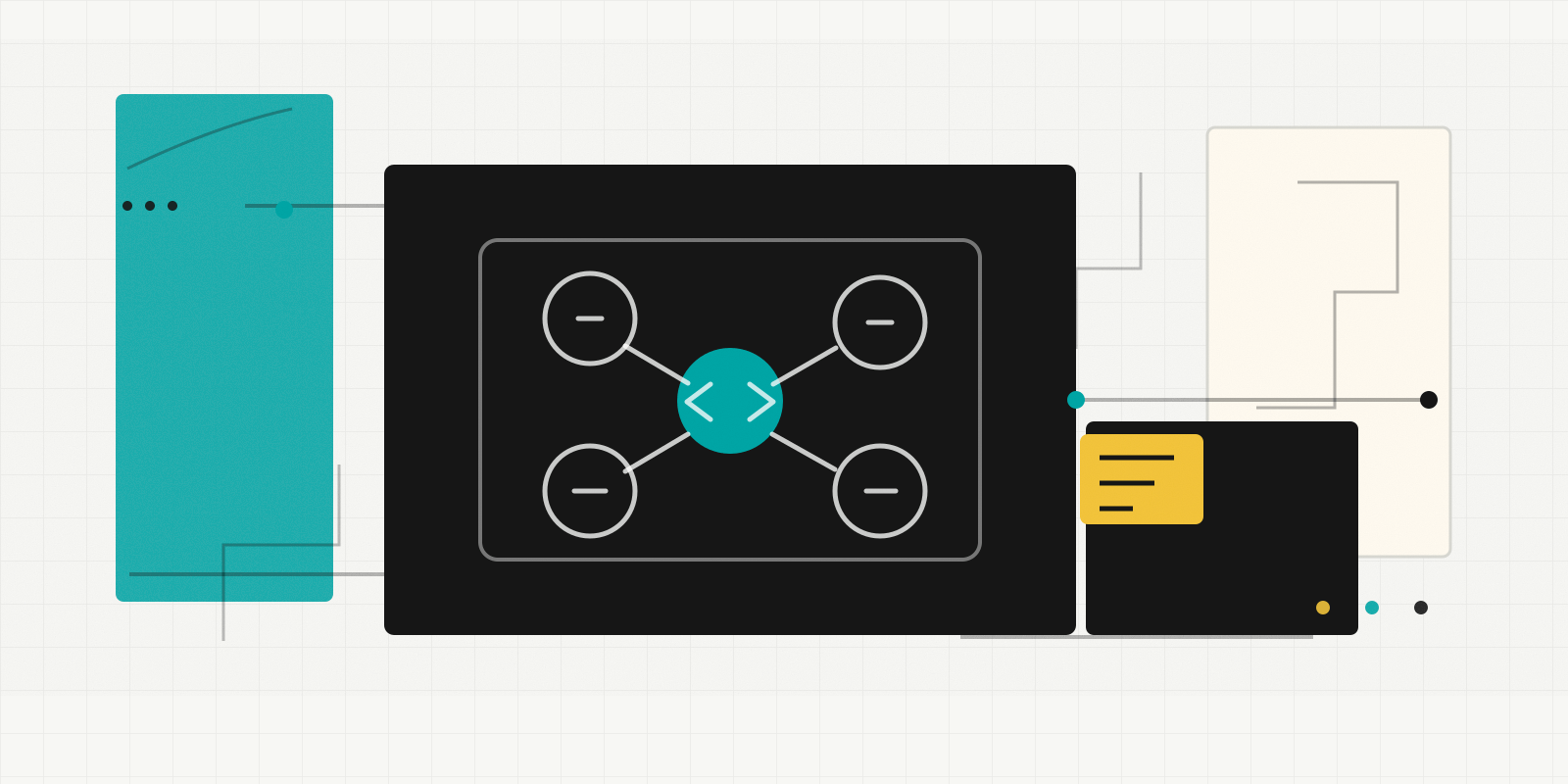 Abstract homelab, API, and AI agent workflow illustration